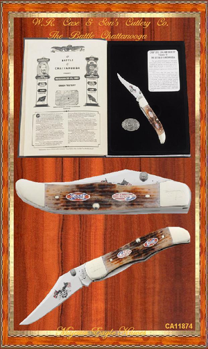 W.R. Case & Son's Cutlery CA11874 LTD Battle Chattanooga Honey Brown Jigged Mid Folding Hunter Knife W.R. Case & Son's Cutlery CA11874 LTD Battle Chattanooga Honey Brown Jigged Mid Folding Hunter Knife