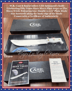 W.R. Case & Son's Cutlery CA12019 Case Limited Edition Astronaut's Knife Celebrating 50 Years Since Man's First Steps on the Moon, White Polypropylene Handle 11-1/2" Plain Blade has saw teeth along the back M-1 Knife