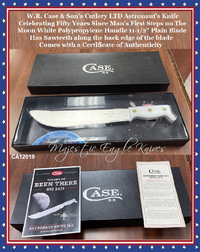 W.R. Case & Son's Cutlery CA12019 Case Limited Edition Astronaut's Knife Celebrating 50 Years Since Man's First Steps on the Moon, White Polypropylene Handle 11-1/2" Plain Blade has saw teeth along the back M-1 Knife