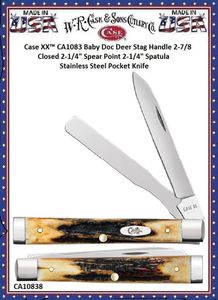 W.R. Case & Sons Cutlery CA1083 Case XX Baby Doc Deer Stag Handle 2-7/8 Closed 2-1/4" Spear Point 2-1/4" Spatula Stainless Steel Pocket Knife