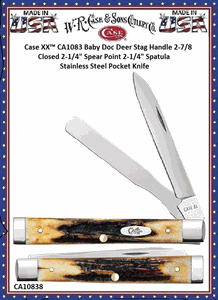 W.R. Case & Sons Cutlery CA1083 Case XX� Baby Doc Deer Stag Handle 2-7/8 Closed 2-1/4" Spear Point 2-1/4" Spatula Stainless Steel Pocket Knife
