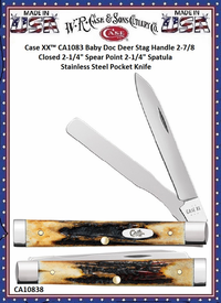 W.R. Case & Sons Cutlery CA1083 Case XX� Baby Doc Deer Stag Handle 2-7/8 Closed 2-1/4" Spear Point 2-1/4" Spatula Stainless Steel Pocket Knife