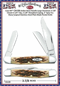 W.R. Case & Son's Cutlery CA128 Case XX� Jigged Amber Bone Handle Stockman Stainless Pocket Knife  