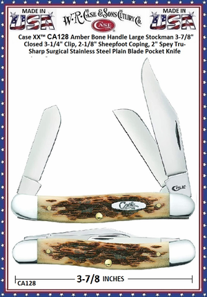 W.R. Case & Son's Cutlery CA128 Case XX� Jigged Amber Bone Handle Stockman Stainless Pocket Knife  