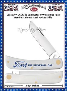 W.R. Case & Sons Cutlery CA14342 Case XX Sod Buster Jr White Blue Ford Handle Stainless Steel Pocket Knife   