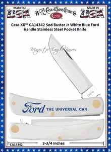 W.R. Case & Sons Cutlery CA14342 Case XX� Sod Buster Jr White Blue Ford Handle Stainless Steel Pocket Knife   