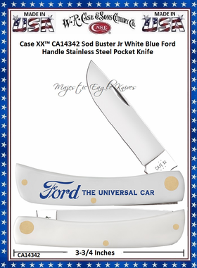 W.R. Case & Sons Cutlery CA14342 Case XX� Sod Buster Jr White Blue Ford Handle Stainless Steel Pocket Knife   