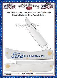 W.R. Case & Sons Cutlery CA14342 Case XX� Sod Buster Jr White Blue Ford Handle Stainless Steel Pocket Knife   