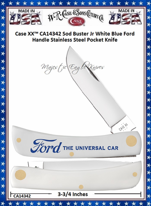 W.R. Case & Sons Cutlery CA14342 Case XX� Sod Buster Jr White Blue Ford Handle Stainless Steel Pocket Knife   