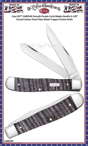 W.R. Case & Sons Cutlery CA80540 Case XX� Tony Bose Smooth Purple Curly Maple Handle Trapper Pocket Knife 4.13" Closed Mirror-polished Tru-Sharp Surgical Steel Bladed Pocket Knife