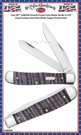 W.R. Case & Sons Cutlery CA80540 Case XX™ Tony Bose Smooth Purple Curly Maple Handle Trapper Pocket Knife 4.13" Closed Mirror-polished Tru-Sharp Surgical Steel Bladed Pocket Knife W.R. Case & Sons Cutlery CA80540 Case XX™ Tony Bose Smooth Purple Curly Maple Handle Trapper Pocket Knife 4.13" Closed Mirror-polished Tru-Sharp Surgical Steel Bladed Pocket Knife
