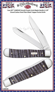 W.R. Case & Sons Cutlery CA80540 Case XX� Tony Bose Smooth Purple Curly Maple Handle Trapper Pocket Knife 4.13" Closed Mirror-polished Tru-Sharp Surgical Steel Bladed Pocket Knife