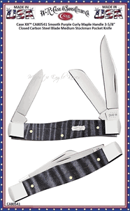 W.R. Case & Sons Cutlery CA80541 Case XX� Smooth Purple Curly Maple Medium Stockman Pocket Knife 3.25" Closed Mirror-polished Tru-Sharp Surgical Steel Bladed Pocket Knife