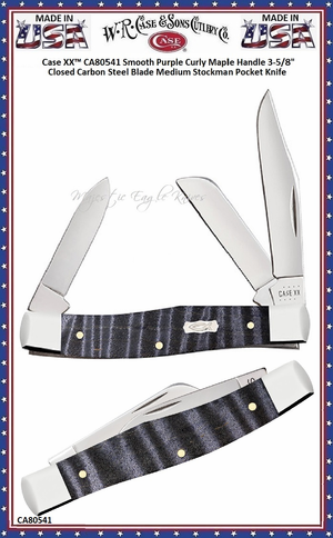 W.R. Case & Sons Cutlery CA80541 Case XX� Smooth Purple Curly Maple Medium Stockman Pocket Knife 3.25" Closed Mirror-polished Tru-Sharp Surgical Steel Bladed Pocket Knife