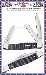 W.R. Case & Sons Cutlery CA80541 Case XX� Smooth Purple Curly Maple Medium Stockman Pocket Knife 3.25" Closed Mirror-polished Tru-Sharp Surgical Steel Bladed Pocket Knife