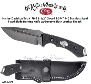 W.R. Case & Sons Cutlery CA52239 Case XX� Harley Davidson Tec X Fixed Blade Bowie Knife 8-1/4" Overall 4-1/4" Stainless Steel Tanto Plain Blade w/fuller Ginuine Black Leather Sheath