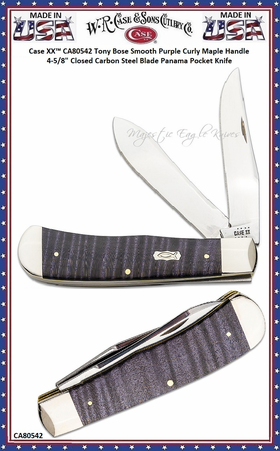 W.R. Case & Sons Cutlery CA80542 Case XX™ Tony Bose Smooth Purple Curly Maple Panama Trapper 4.63" Closed Mirror-polished Tru-Sharp Surgical Steel Bladed Pocket Knife W.R. Case & Sons Cutlery CA80542 Case XX™ Tony Bose Smooth Purple Curly Maple Panama Trapper 4.63" Closed Mirror-polished Tru-Sharp Surgical Steel Bladed Pocket Knife