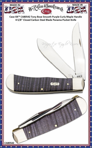 W.R. Case & Sons Cutlery CA80542 Case XX� Tony Bose Smooth Purple Curly Maple Panama Trapper 4.63" Closed Mirror-polished Tru-Sharp Surgical Steel Bladed Pocket Knife 