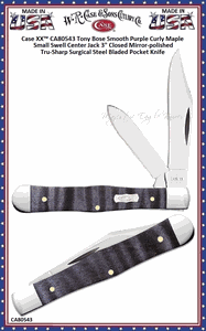 W.R. Case & Sons Cutlery CA80543 Case XX� Tony Bose Smooth Purple Curly Maple Small Swell Center Jack 3" Closed Mirror-polished Tru-Sharp Surgical Steel Bladed Pocket Knife 
