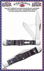 W.R. Case & Sons Cutlery CA80543 Case XX� Tony Bose Smooth Purple Curly Maple Small Swell Center Jack 3" Closed Mirror-polished Tru-Sharp Surgical Steel Bladed Pocket Knife 