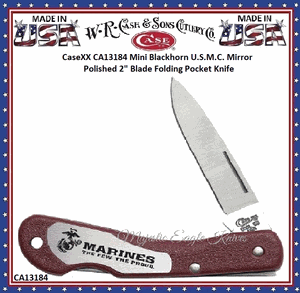 W.R. Case & Son's Cutlery CA13184 Case Marines Red Synthetic Handle Mini Blackhorn Lockback Pocket Knife