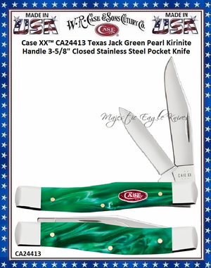 W.R. Case & Sons Cutlery CA24413 Case XX� Texas Jack Green Pearl Kirinite 3-5/8" Closed  Stainless Steel Pocket Knife