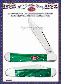 W.R. Case & Sons Cutlery CA24416 Case XX� Mini Copperlock Green Pearl Kirinite Handle 3-5/8" Closed Stainless Pocket Knife 