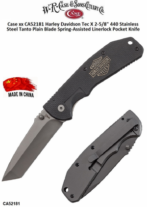 W.R. Case & Sons Cutlery CA52181 CaseXX Harley Davidson Tec X Spring-Assisted Liner lock 2-5/8" 440 Stainless Steel Tanto Plain Blade Pocket Knife