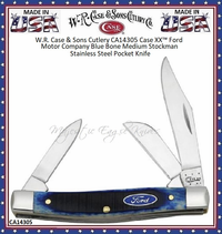 W.R. Case & Son's Cutlery CA14305 Case XX�  Blue Sawcut. Bone Handle Ford inlay shield Stockman Pocket Knife