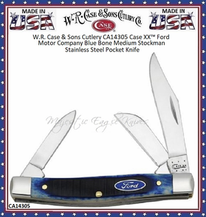 W.R. Case & Son's Cutlery CA14305 Case XX™ Blue Sawcut. Bone Handle Ford inlay shield Stockman Pocket Knife W.R. Case & Son's Cutlery CA14305 Case XX™ Blue Sawcut. Bone Handle Ford inlay shield Stockman Pocket Knife