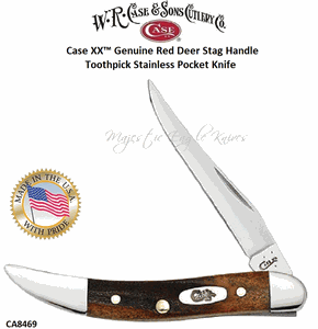 W.R. Case & Sons Cutlery CA08469 Case Red Stag Handle  Small Texas Toothpick Knife