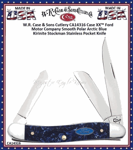 W.R. Case & Son's Cutlery CA14316 CaseXX Ford Medium Stockman Smooth Polar Arctic Blue Kirinite Handle Pocket Knife