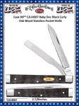 W.R. Case & Sons Cutlery CA14007 Case XX� Baby Doc Smooth Black Curly Oak Wood Handle 2-7/8" Closed 3" Razor 2-1/4" Spear Point 2-1/4" Spatula Stainless Steel Blades Pocket Knife