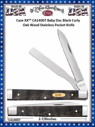 W.R. Case & Sons Cutlery CA14007 Case XX� Baby Doc Smooth Black Curly Oak Wood Handle 2-7/8" Closed 3" Razor 2-1/4" Spear Point 2-1/4" Spatula Stainless Steel Blades Pocket Knife