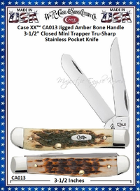W.R. Case & Sons Cutlery CA013 Case XX� Jigged Amber Bone Handle 3-1/2" Closed Mini Trapper Tru-Sharp Stainless Pocket Knife