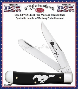 W.R. Case & Son's Cutlery CA14334 Case XX™ Ford Mustang Trapper Black Synthetic Handle w/Mustang Embellishment W.R. Case & Son's Cutlery CA14334 Case XX™ Ford Mustang Trapper Black Synthetic Handle w/Mustang Embellishment