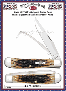 W.R. Case & Son's Cutlery CA144 Case XX� Jigged Amber Bone Handle Equestrian Stainless Pocket Knife    