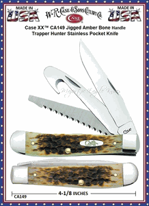 W.R. Case & Son's Cutlery CA149 Case XX� Jigged Amber Bone Handle Trapper Hunter Stainless Pocket Knife    
