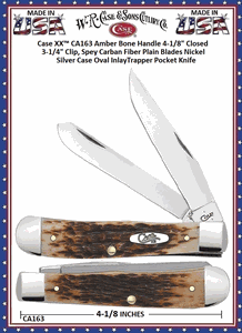 W.R. Case & Son's Cutlery CA163 Case XX� Amber Bone Handle Trapper Chrome Vanadium Pocket Knife 