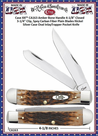 W.R. Case & Son's Cutlery CA163 Case XX� Amber Bone Handle Trapper Chrome Vanadium Pocket Knife 