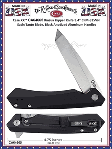 W.R. Case & Sons Cutlery CA64665 Case XX� Kinzua Flipper 3.4" Stonewashed  CPM-S35VN Stainless Steel Tanto Blade, Black  Anodized Aluminum Handles Pocket Knife 