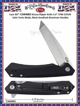 W.R. Case & Sons Cutlery CA64665 Case XX™ Kinzua Flipper 3.4" Stonewashed CPM-S35VN Stainless Steel Tanto Blade, Black Anodized Aluminum Handles Pocket Knife W.R. Case & Sons Cutlery CA64665 Case XX™ Kinzua Flipper 3.4" Stonewashed CPM-S35VN Stainless Steel Tanto Blade, Black Anodized Aluminum Handles Pocket Knife