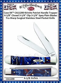 W.R. Case & Sons Cutlery CA11200 Case XX� Kirinite Patriot Handle Trapper 4-1/8" Closed 3-1/4" Clip 3-1/4" Spey Plain Blades Tru-Sharp Surgical Stainless Steel Pocket Knife