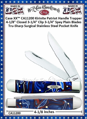 W.R. Case & Sons Cutlery CA11200 Case XX™ Kirinite Patriot Handle Trapper 4-1/8" Closed 3-1/4" Clip 3-1/4" Spey Plain Blades Tru-Sharp Surgical Stainless Steel Pocket Knife W.R. Case & Sons Cutlery CA11200 Case XX™ Kirinite Patriot Handle Trapper 4-1/8" Closed 3-1/4" Clip 3-1/4" Spey Plain Blades Tru-Sharp Surgical Stainless Steel Pocket Knife