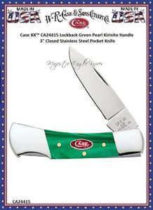 W.R. Case & Sons Cutlery CA24415 Case XX Lockback Green Pearl Kirinite Handle 3.00" Closed Stainless Steel Pocket Knife 