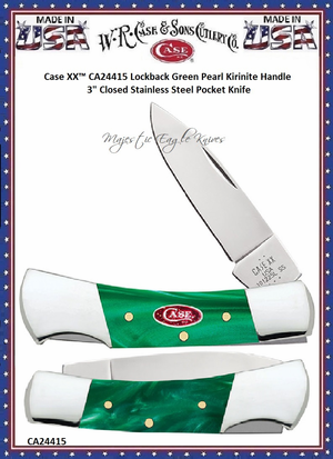 W.R. Case & Sons Cutlery CA24415 Case XX™ Lockback Green Pearl Kirinite Handle 3.00" Closed Stainless Steel Pocket Knife W.R. Case & Sons Cutlery CA24415 Case XX™ Lockback Green Pearl Kirinite Handle 3.00" Closed Stainless Steel Pocket Knife