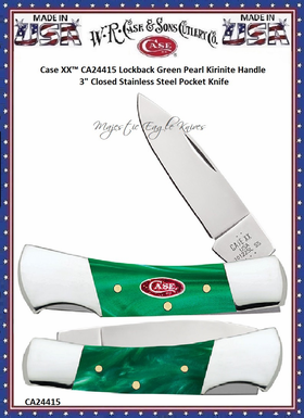 W.R. Case & Sons Cutlery CA24415 Case XX™ Lockback Green Pearl Kirinite Handle 3.00" Closed Stainless Steel Pocket Knife W.R. Case & Sons Cutlery CA24415 Case XX™ Lockback Green Pearl Kirinite Handle 3.00" Closed Stainless Steel Pocket Knife