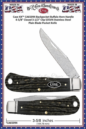 W.R. Case & Sons Cutlery CA65094 Case XX�  Backpocket Buffalo Horn Handle 4-5/8" Closed 3-1/2" Clip S35VN Stainless Steel Plain Blade Pocket Knife 