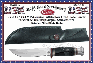 W.R. Case & Sons Cutlery CA17915 Case XX� Genuine Buffalo Horn Fixed Blade Hunter 9" Overall 5" Tru-Sharp Surgical Stainless Steel Skinner Plain Blade Knife 