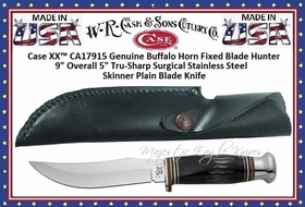 W.R. Case & Sons Cutlery CA17915 Case XX� Genuine Buffalo Horn Fixed Blade Hunter 9" Overall 5" Tru-Sharp Surgical Stainless Steel Skinner Plain Blade Knife 